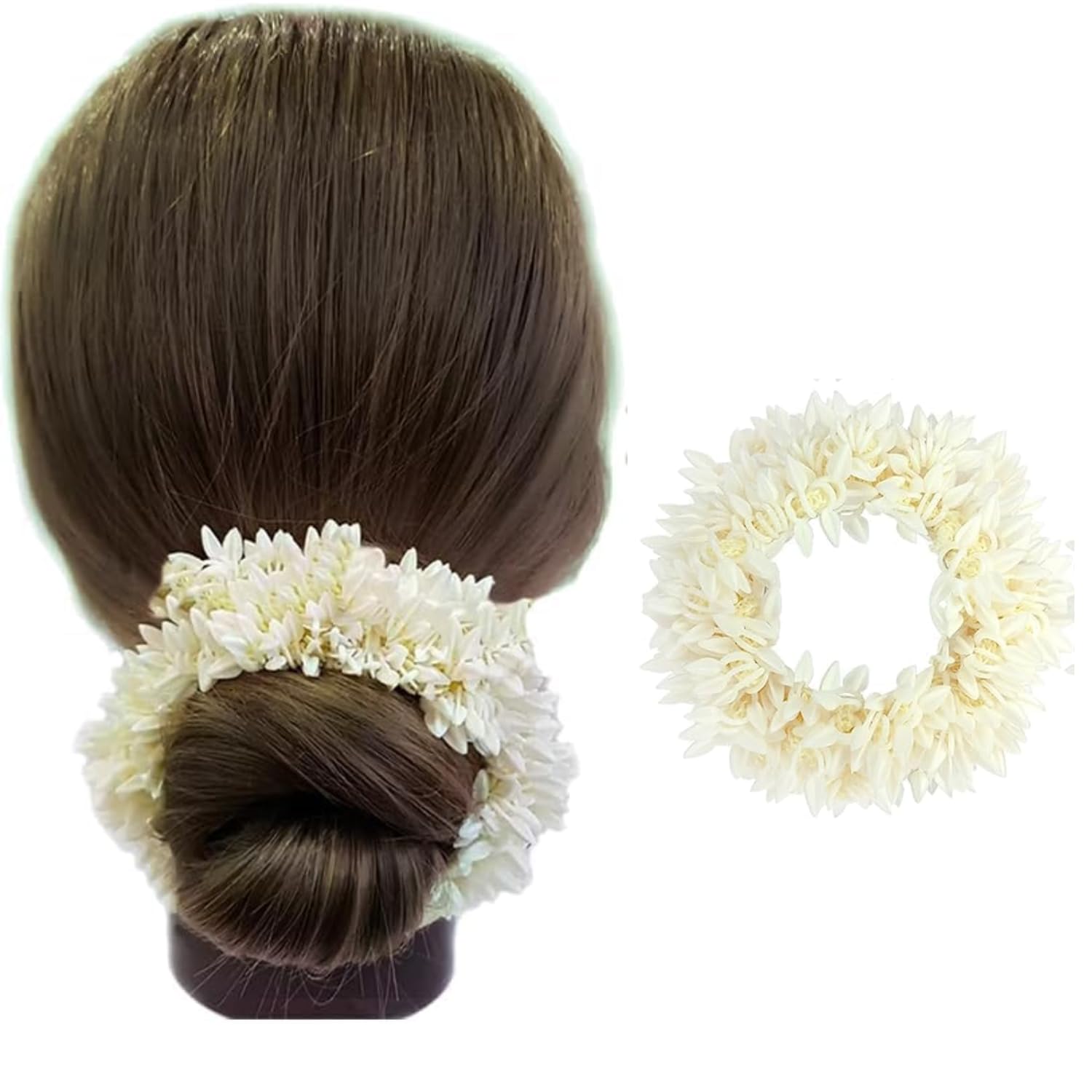 Mogra Artificial Gajra for Buns and Braids | Jasmine Flower Scented Hair Accessory | Reusable Traditional Gajra for Women and Girls (Pack of 1)