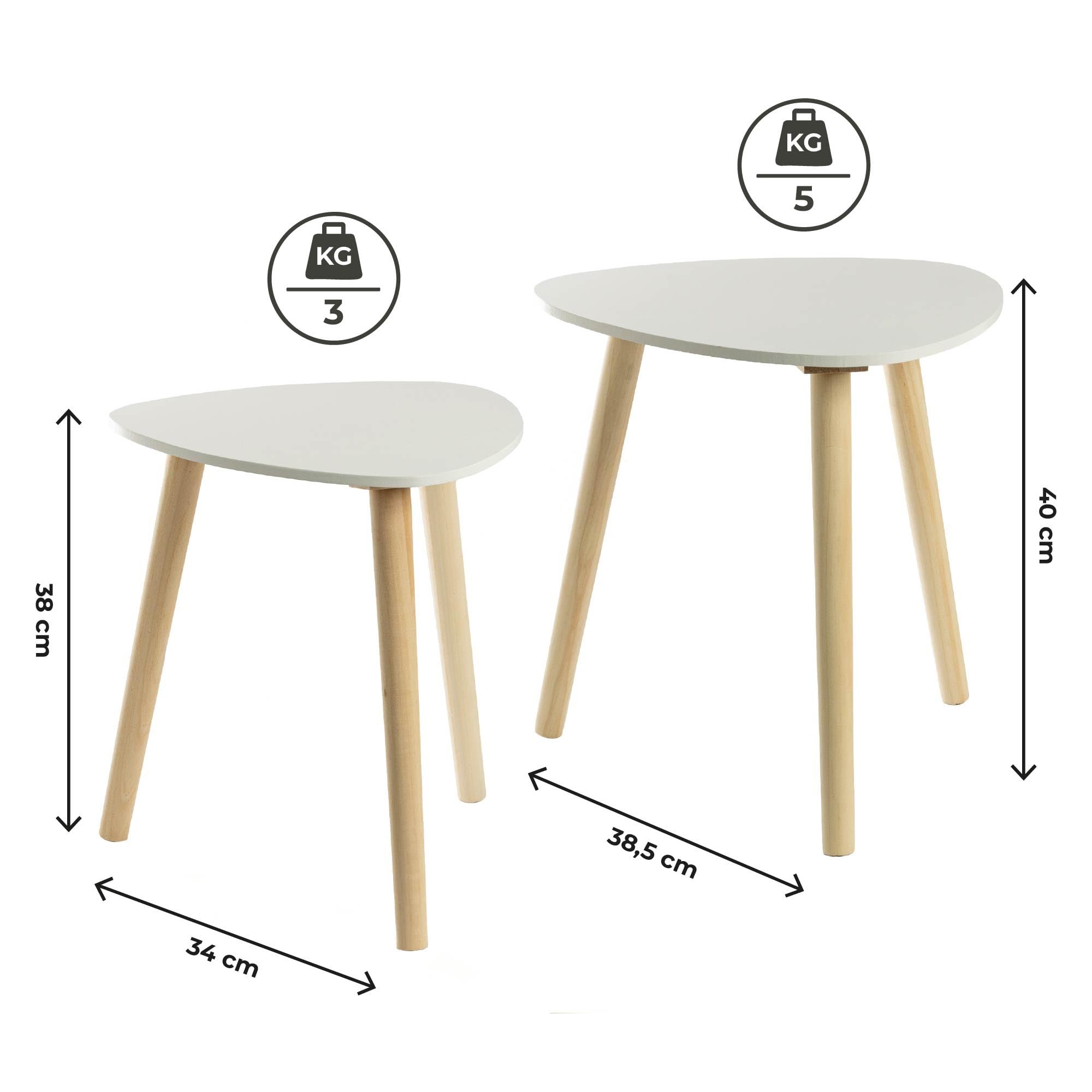IlGruppone Set di 2 Tavolini da caffè Moderni Tavolini Sovrapponibili per Salotto con Gambe in Legno di Pino e Ripiano in MDF Bianco Design Scandinavo, Facile da Montare