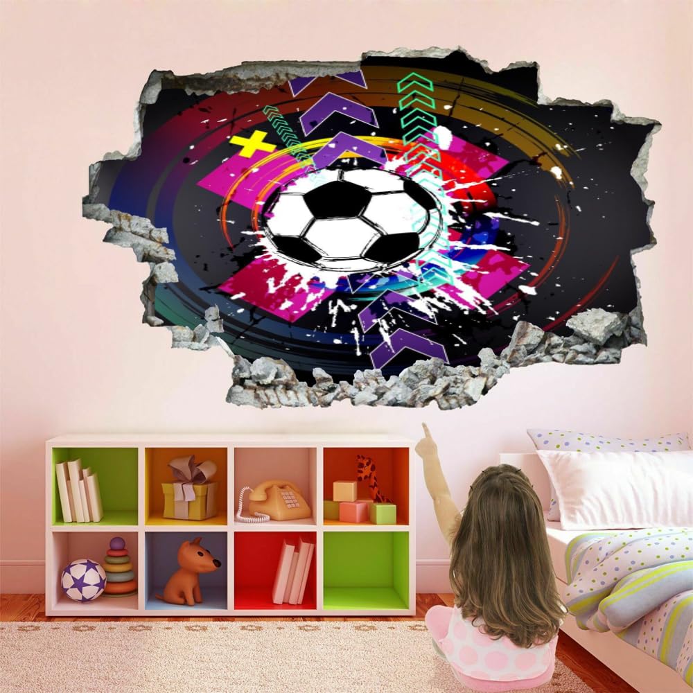 Decalcomanie Da Muro 3D Smashed Art Decor Calcio Tatuaggi Da Parete Wall Stickers Arte Astratta Per Ragazze Bambini Adesivo Murale Regalo Per La Casa 120x80cm