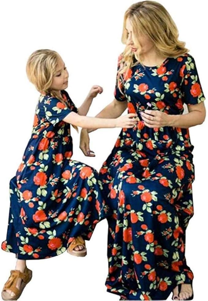 CHRONSTYLE Mutter und Tochter Kleid, Frauen Damen Kinder Mädchen Blumen Familie Passendes Kleid