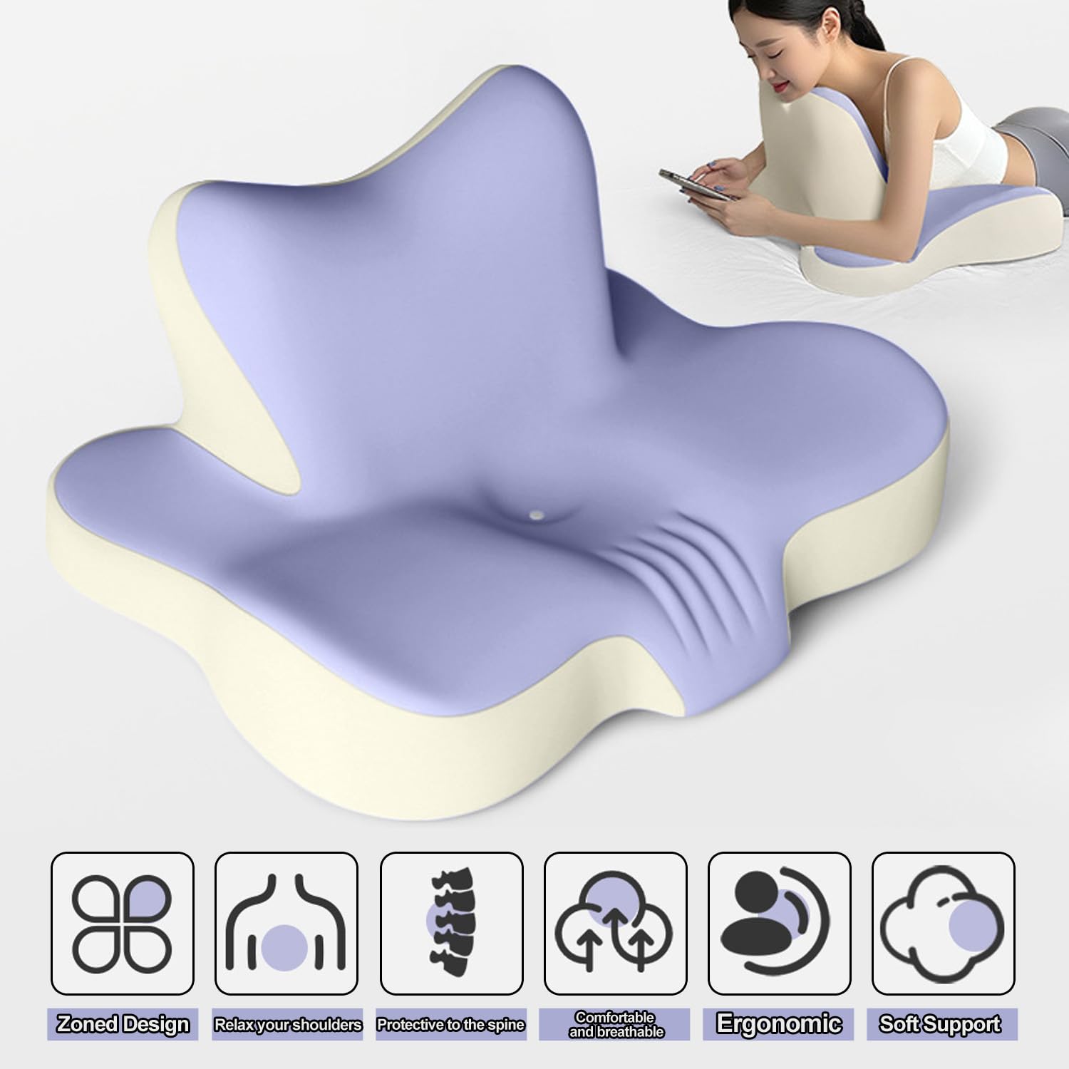 Ergonomiczna poduszka klinowa z pianki z pamięcią kształtu do spania, czytania i podparcia pleców, łagodzi ból szyi i ramion