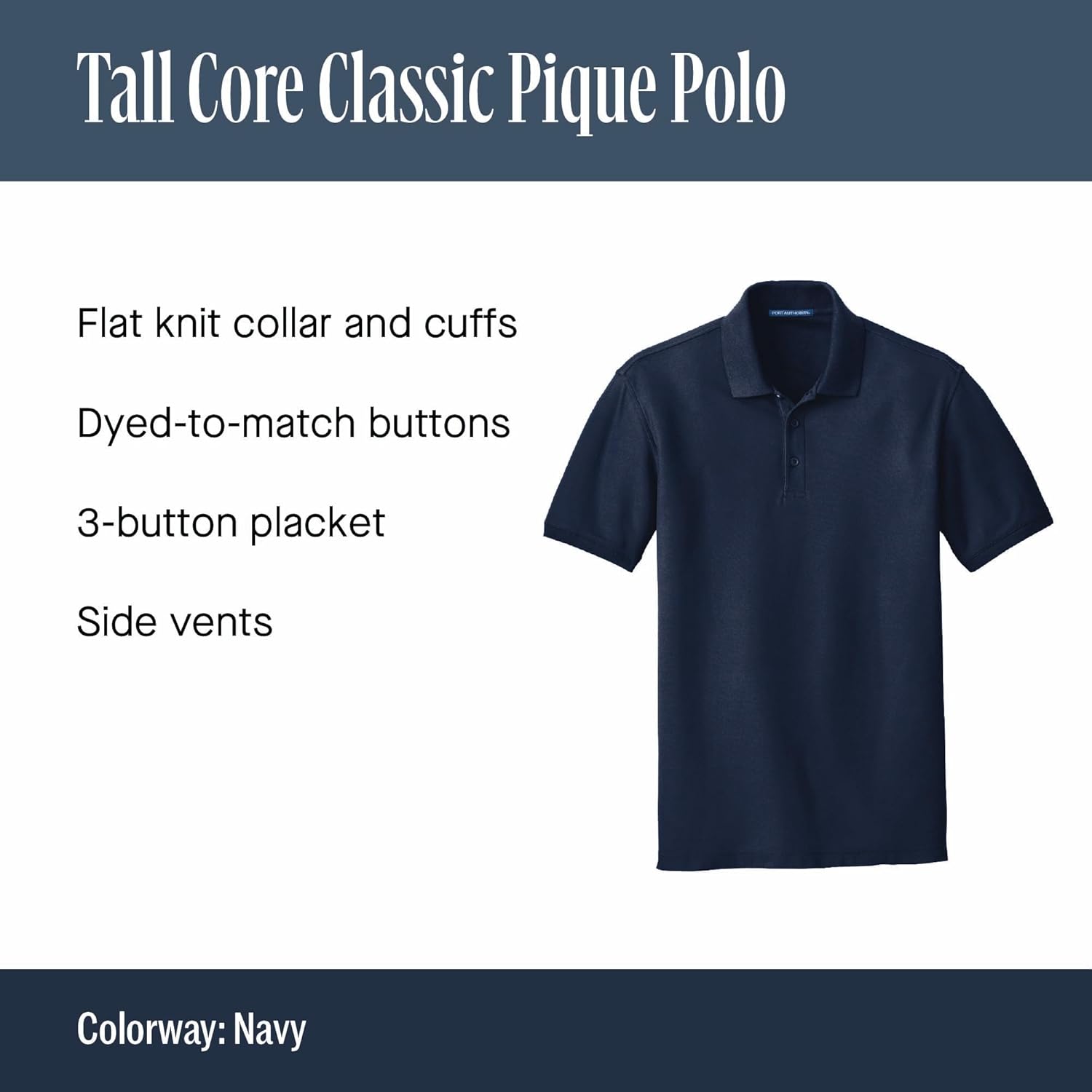 Port Authority Tall Core Classic Pique Polo, TLK100 - Image 4