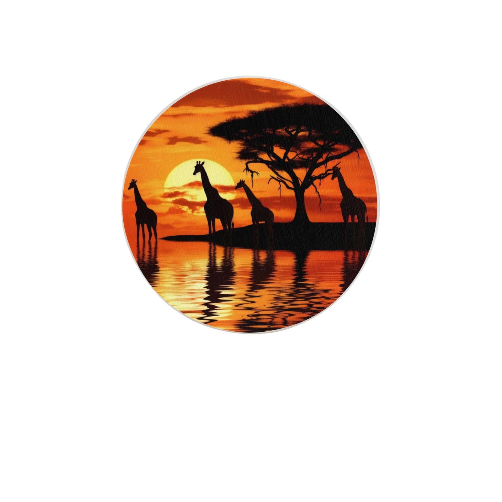 Africa Giraffe Majestic Tree Absorbent Drink Coasters Diatomaceous Round Coaster 4 Inch Reusable Cup Coasters Set 4pc