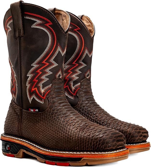 King Welt KW-Venom Exotic Python Print 10" Men's Leather Western Work Boot, Soft Toe, Square Toe Slip resistant2