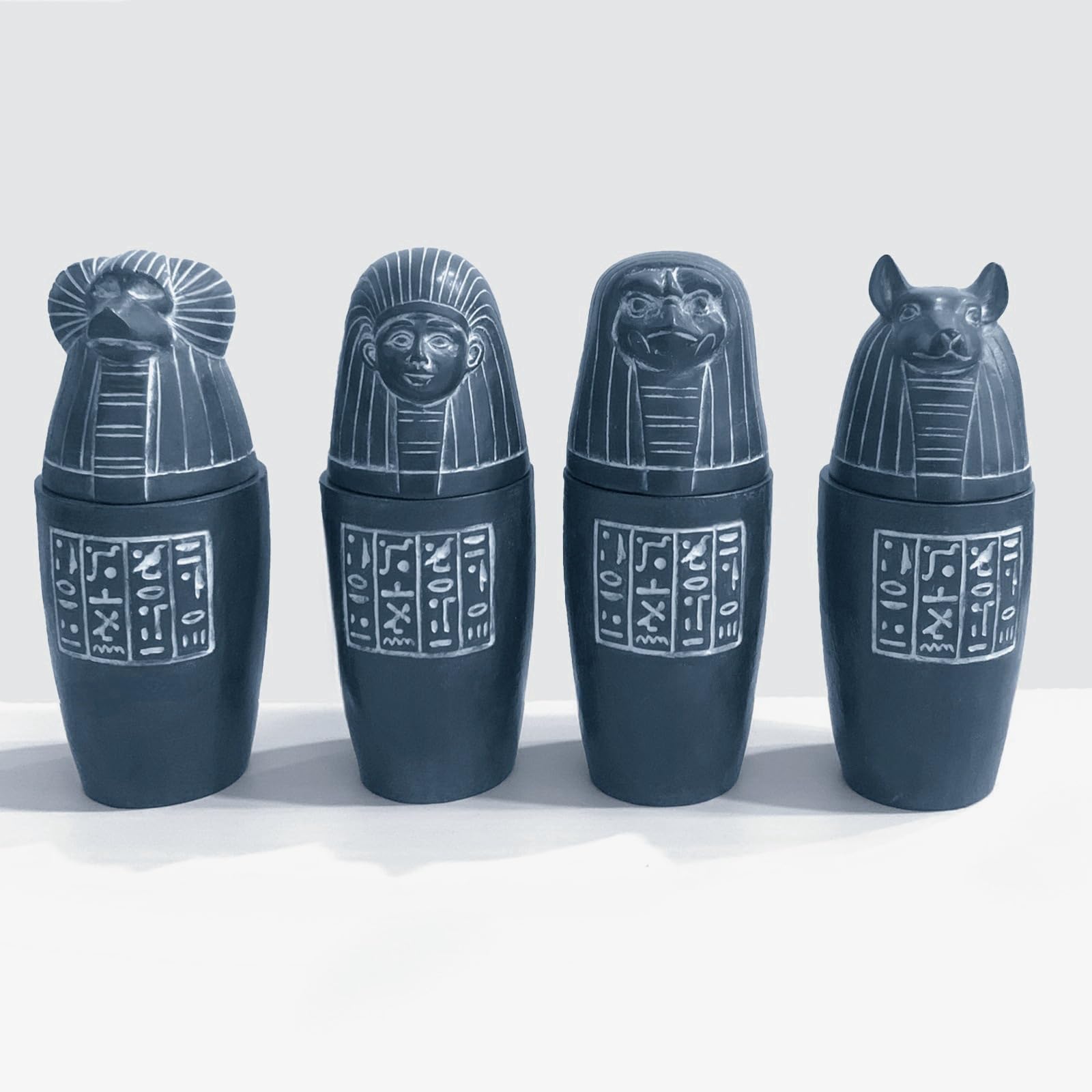 Will Art Museum 4pcs Ancient Egyptian Gods Canopic Jar Statue Resin Four Sons of Horus Egyptian Statue Ornaments Hand Painted Egypt Collectible Decor