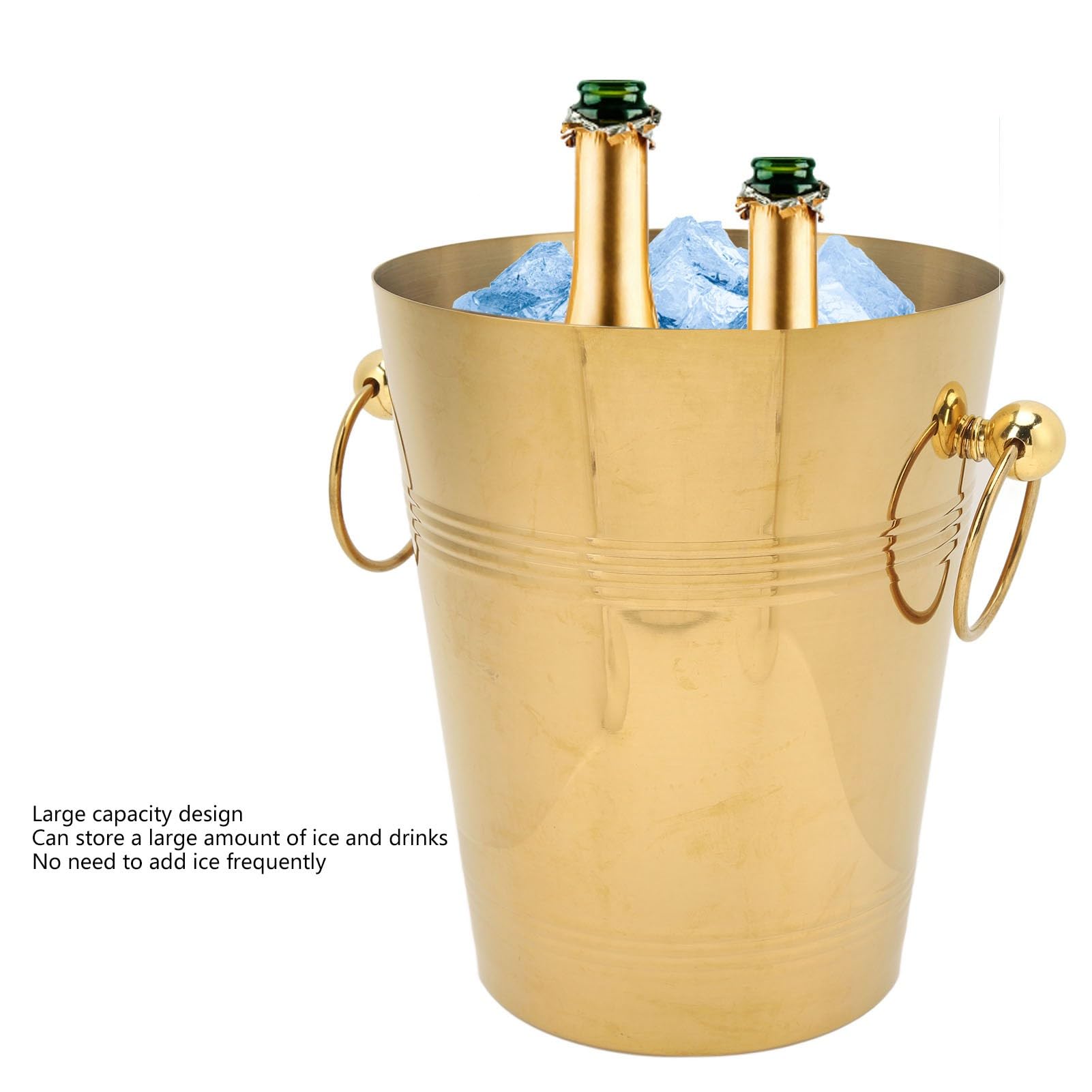 Secchiello per il Ghiaccio in Acciaio Inossidabile con Doppi Manici e Finitura Lucida per Birra, Champagne, Soda, Refrigeratore per Vino di Grande capacità (L)