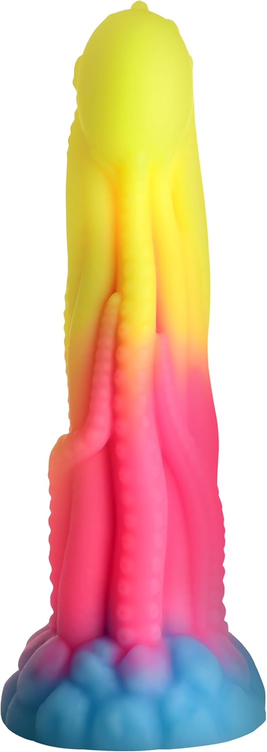 CREATURE COCKS Tenta-Glow Glow-in-the-Dark Silicone Dildo for Men, Women, & Couples. Fantasy Dildo with Strong Suction Cup Base. Harness Compatible, Firm & Flexible. 1 Piece, Blue, Pink, Yellow.