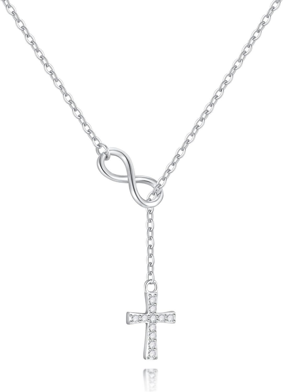 925 Sterling Silver Infinity Cross Necklace, Mini 18K White Gold Plated Small Danity Cross Necklace Confirmation Baptism Easter Religious Christian Gifts for Women Mom Sister Daughter Friend Niece - Image 8