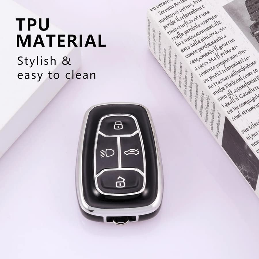 Image of Keyzone Pack of 2 TPU Car Key Cover Compatible for: Nexon, Harrier, Tigor BS6, Tigor EV, Safari 2021, Altroz, Safari Gold, Gravitas, Punch Smart Key (Gold Black and Silver Black)