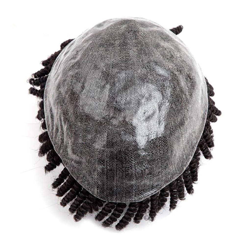 Men's Toupee Parrucca da uomo con trecce di capelli umani, protesi capillare da uomo, toupet da 0,1 mm, con dreadlock(Natural Black,7x10)