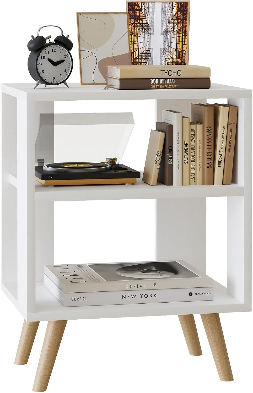 aboxoo Night Stand, White Kids Nightstand, Modern End Table with Open Storage, 2-Tier Nursery Bedside Table for Small Space, Living Room, Bedroom