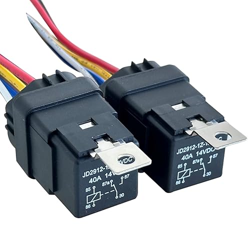 Miniatura 2 de Paquete de 2 relés y arnés impermeables 40A 14V CC, relé SPDT de 5 pines para automóvil con cables de cobre resistentes de 14 AWG