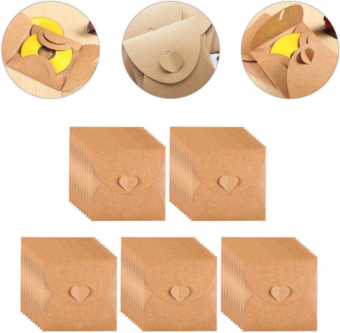 CD Dvd Sleeves Envelopes Dust Isolation and Protection 50pcs Kraft Paper with Heart Button for Home and Cinema Storage