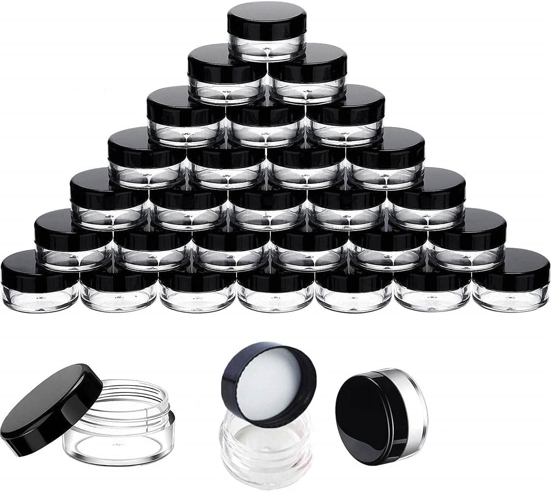 La Aromatic 8 Gram Acrylic Refillable Cosmetic Empty Containers Leak Proof Pot Jars with Black Lids for Lotion, Cream, Cosmetics, Sugar Scrub, Body Butters, Makeup & Beauty Products- Pack of 12