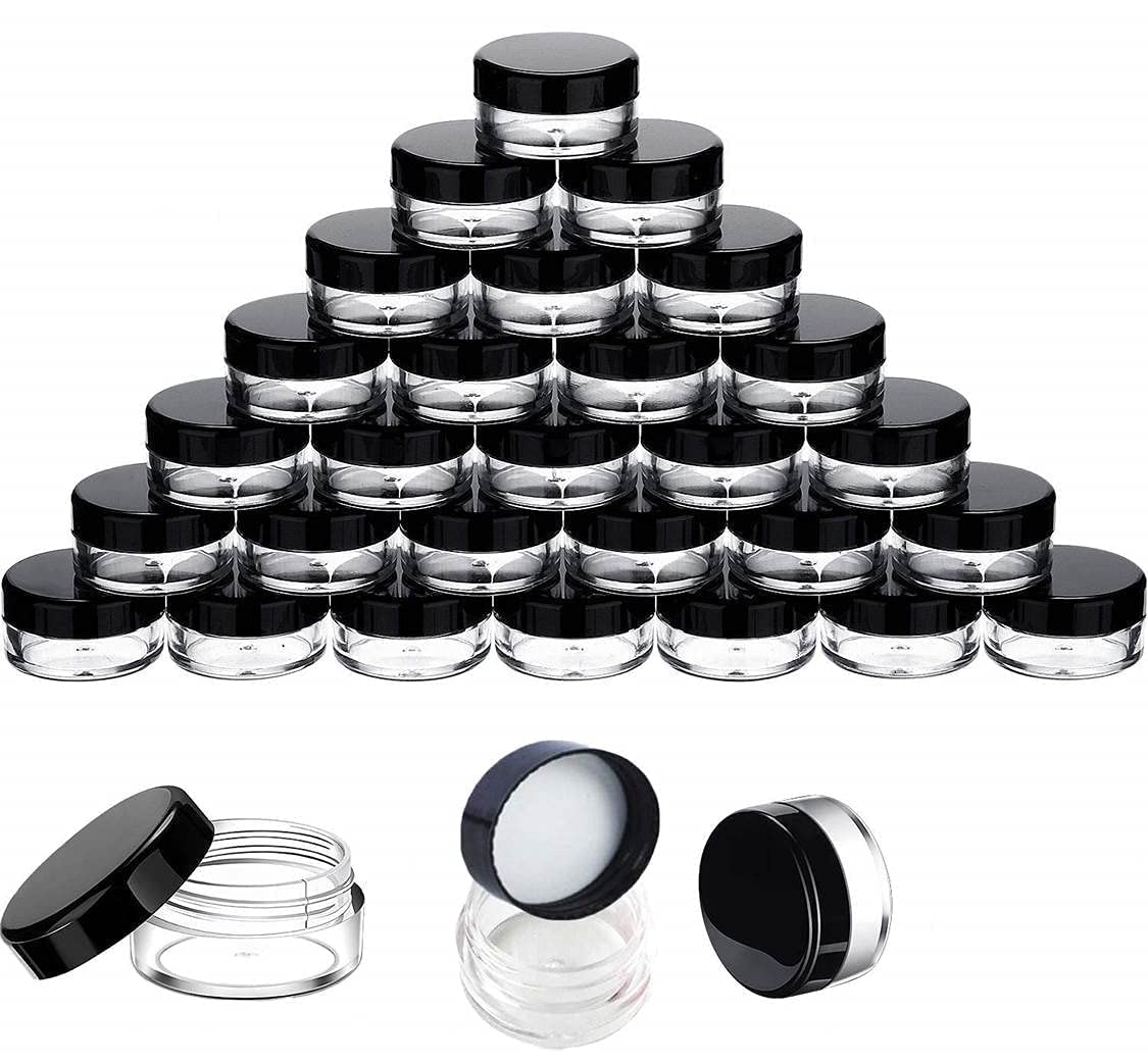 La Aromatic 8 Gram Acrylic Refillable Cosmetic Empty Containers Leak Proof Pot Jars with Black Lids for Lotion, Cream, Cosmetics, Sugar Scrub, Body Butters, Makeup & Beauty Products- Pack of 12