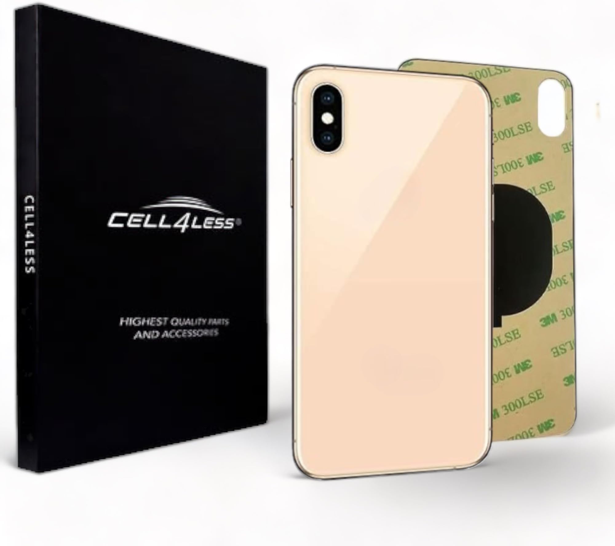 Cell4Less Back Glass Replacement Compatible w/The iPhone Xs Including Wide Camera Hole, Adhesive & Removal Tool No Logo (Gold)