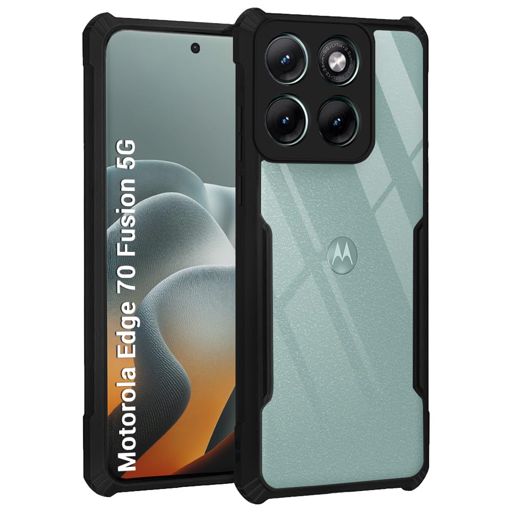 TheGiftKart Back Cover Case for Motorola Moto Edge 70 Fusion 5G | Shockproof Crystal Clear Transparent Back | 360 Degree Protection | Moto Edge 70 Fusion Back Cover (PC & TPU, Black Bumper)