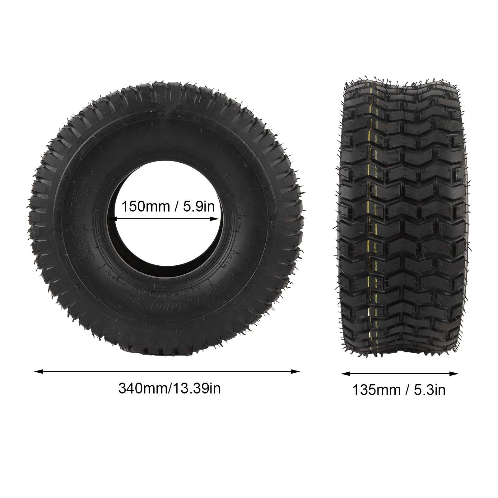 RiToEasysports Neumático de Vacío, Neumático de 15x6.00-6 sin Tubo sin Tubería para la Carretilla del Tractor del Patio del Carro Cortacésped, con Material de Goma, Textura sin Deslizamiento, Agarre
