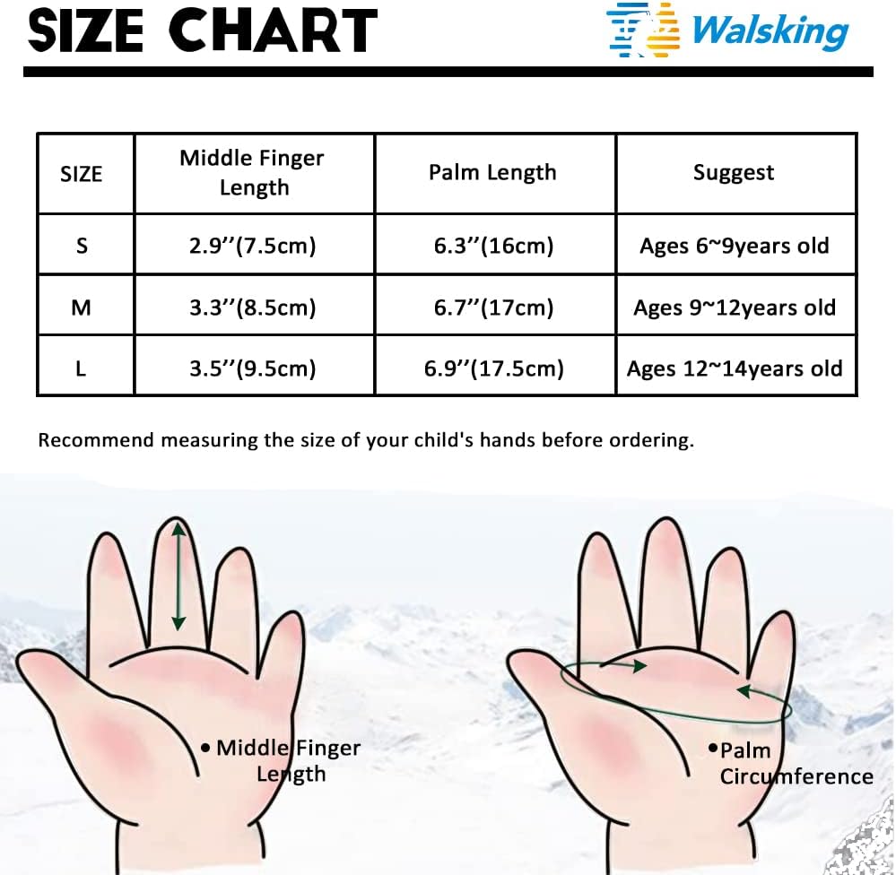 Walsking Kids Winter Gloves, Snow Waterproof Ski Cold Weather Insulated Outdoor Snowboard Thinsulate Gloves for Boys Girls Youth : Clothing, Shoes & Jewelry
