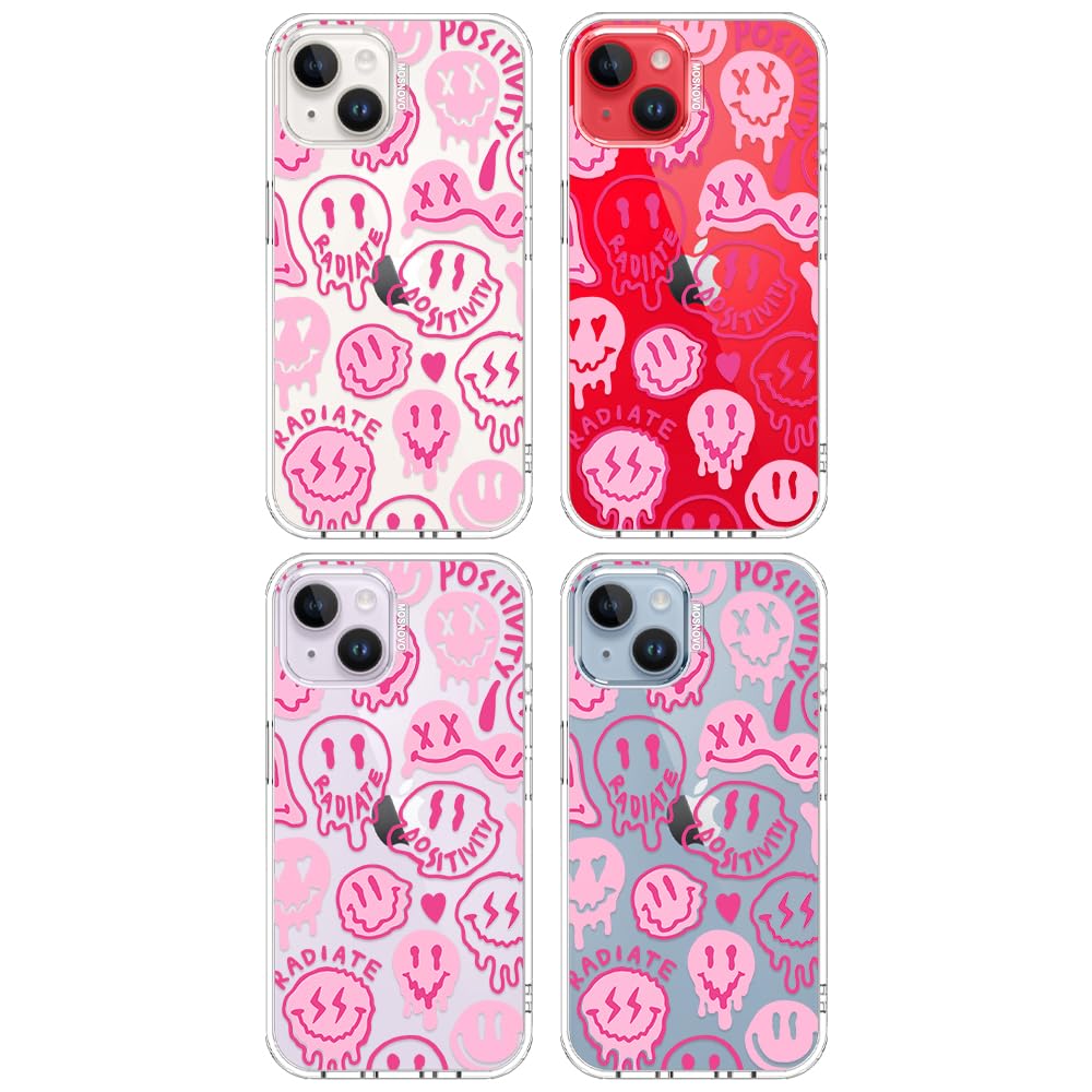 MOSNOVO Coque pour iPhone 13 / iPhone 14, [Protection de Qualité Militaire 2m] [Technologie Anti-Décollage] Coque Transparente Antichoc en TPU avec Design - Sourires Roses Dégoulinants - 3
