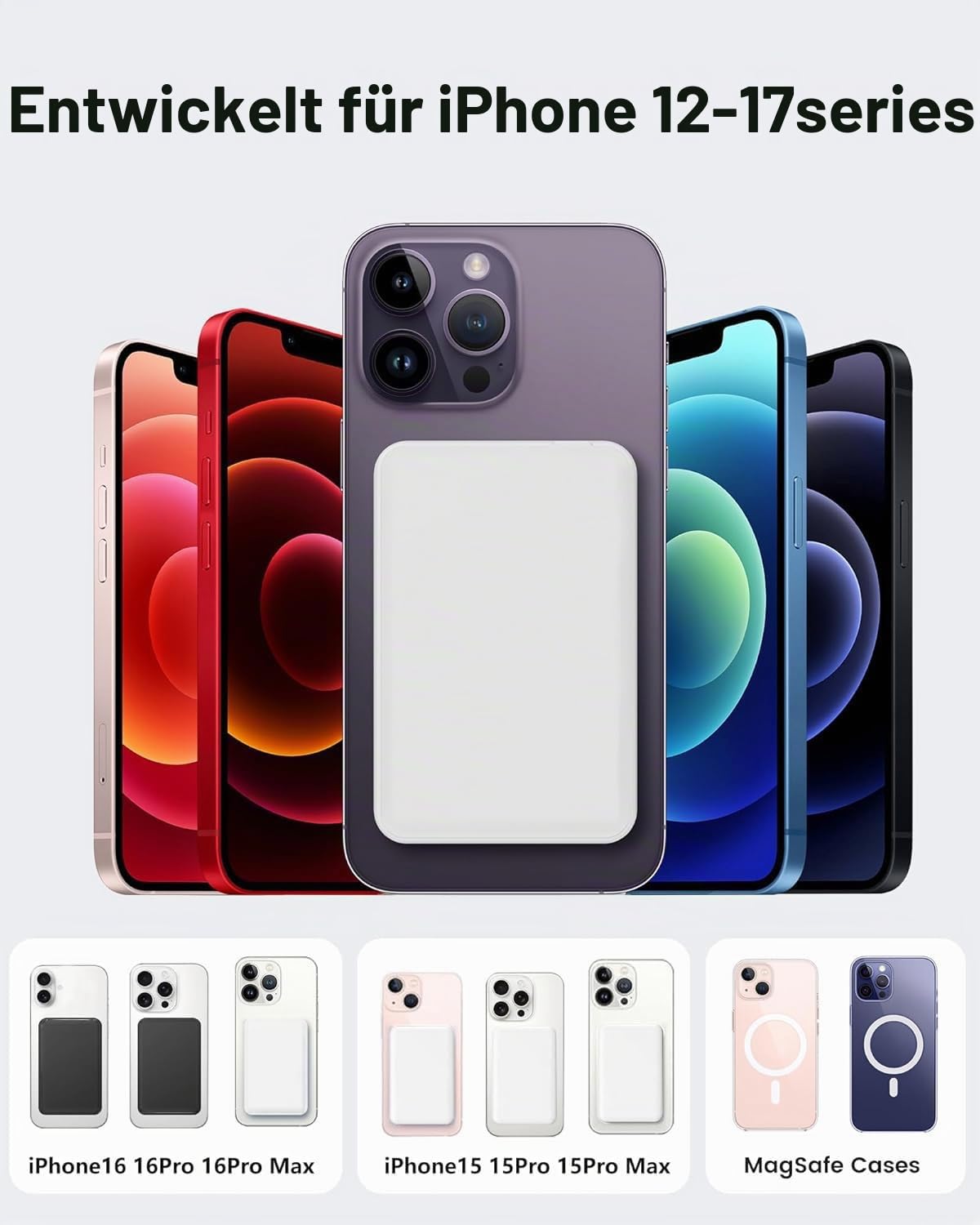Magnetische Kabellos Powerbank 10000mAh, Wireless Portabel Power Bank Ladegerät, 20W Schnellladung Externer HandyAkkus… – Ansicht 2