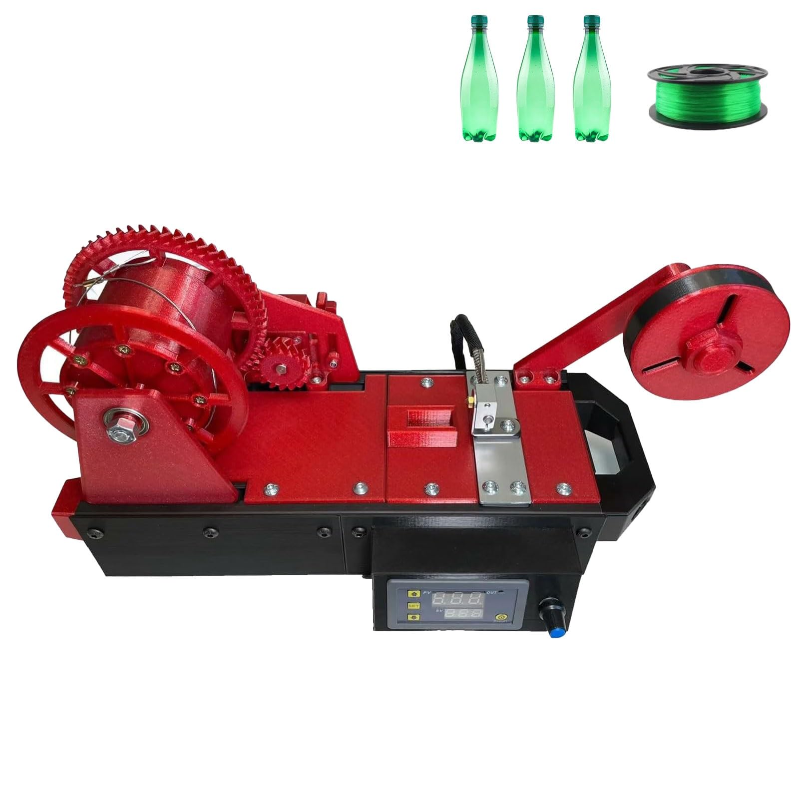 Filament-Extruder für 3D-Drucker, Desktop-Filament-Maker, digitale Temperaturregelung, Recycling-Gerät für recycelte PET-Flaschen – ideal für Familien, Heimwerker(Red)
