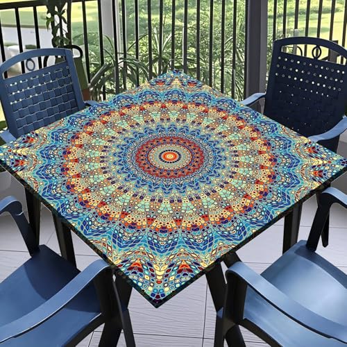 Lutexblcor Fitted Tablecloth Square with Elastic Indoor Outdoor Table Cover Square Elastic Tablecloths for Tables Waterproof Wipeable Table Cloths for Picnic Kitchen Dinner 28X28