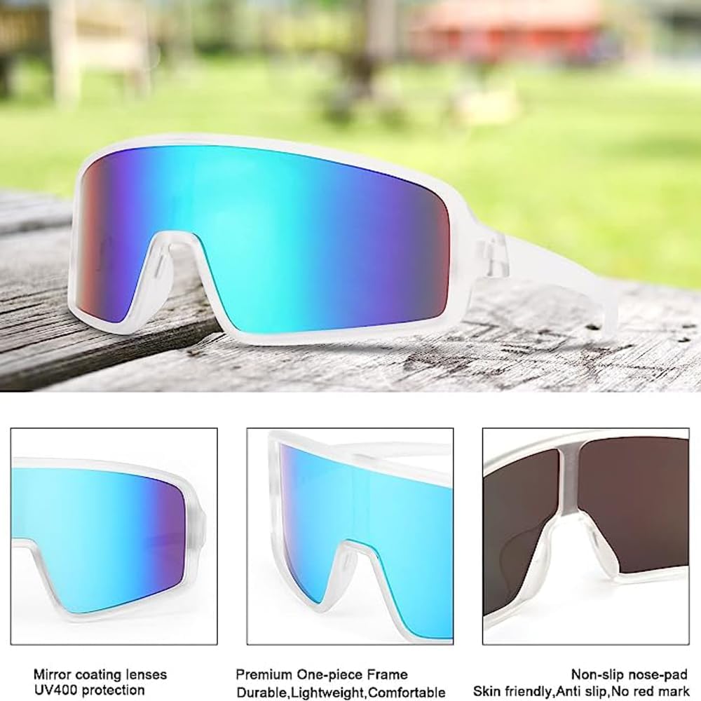 White Shield Oversized Wraparound Sports Sunglasses for Men Women Outdoor One Piece Rave Mirrored Reflective 80's 90's Visor Mirror Sport Glasses - Image 7