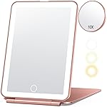 miroposs Rechargeable Travel Makeup Mirror, Vanity Mirror with 80LEDs, 3 Color Lighting, 2000mAh Battery, Portable Ultra Slim Lighted Makeup Mirror, Gift for Women (Rose Gold)