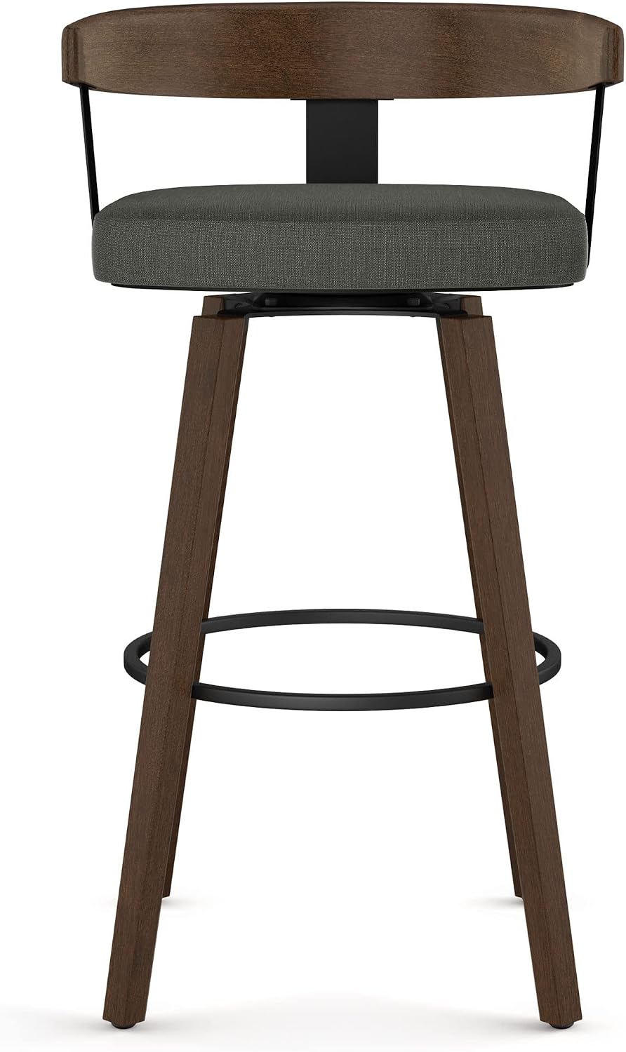 Amisco Cohen 26 in. Swivel Counter Stool - Charcoal Grey Polyester/Brown Wood/Brown Wood