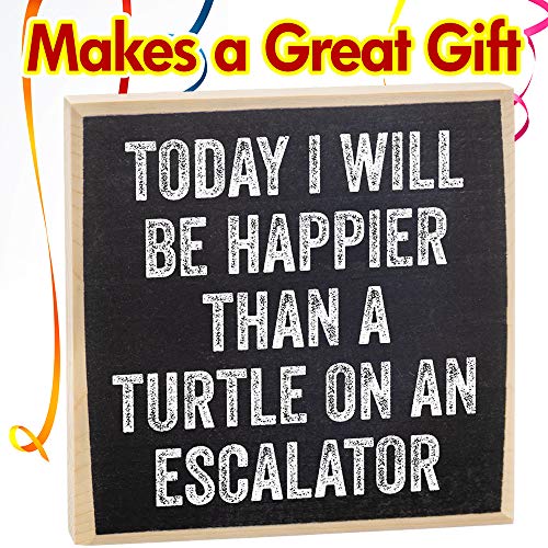 Today I Will Be Happier Than A Turtle - Inspirational Gift - Rustic Wooden Sign - Great Office Decoration, Cute Desk Decor, Encouragement Gift For Family And Friends #TOP5
