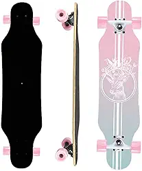 Mini Cruiser Longboard, skate de roda larga de 78 cm, skate estável para iniciantes e fácil de controlar, adequado para passeios em parques e ruas, padrão de chama exclusivo