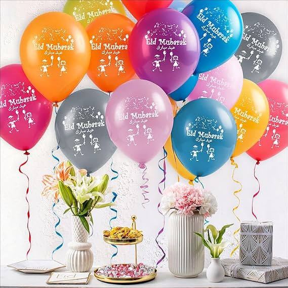 Eid Mubarak Latex Balloons (Assorted Metallic Colors, Pack of 20) (20)