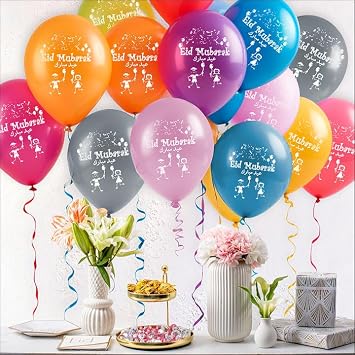 Eid Mubarak Latex Balloons (Assorted Metallic Colors, Pack of 20) (20)