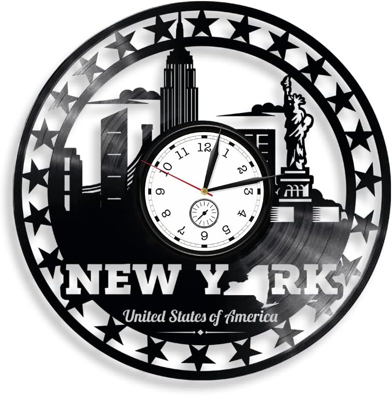 New York State Vinyl Record Wall Clock 12 Inch Idea for Girl - USA Travel Home Decor - Wall Room Decor - Handmade Gift
