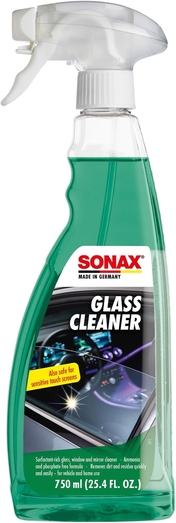 Glass Cleaner 338400 | Powerful Streak Free Formula for Crystal Clear Windows and Mirrors | Easily Removes Dirt Grease and Grime | Safe for Automotive and Household Use | 750ml