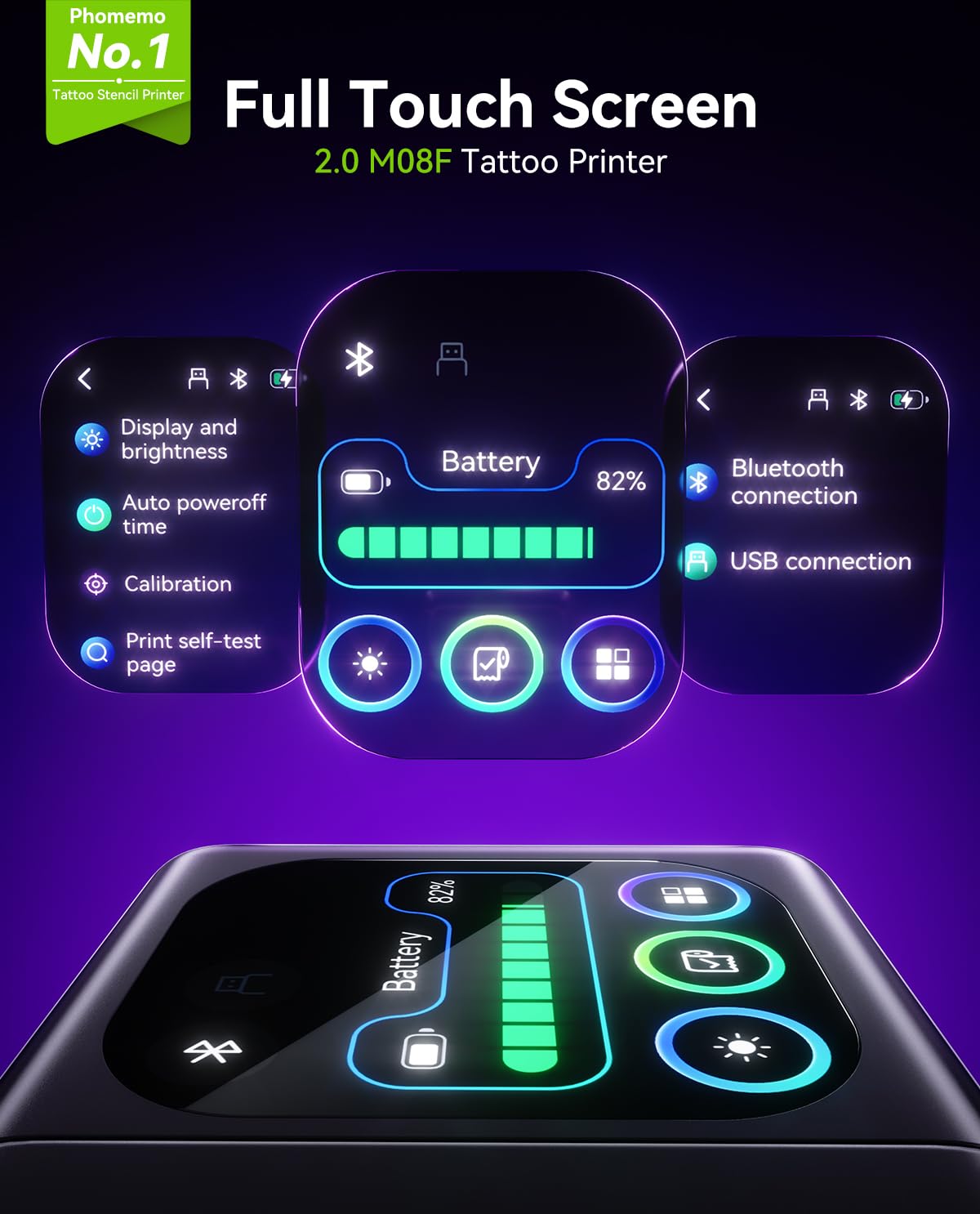 Phomemo M08F Plus Tattoo Stencil Drucker Touchscreen Thermodrucker Tattoo Bluetooth Professioneller Schablone Drucker Kopierer mit 10pcs Premium Transferpapier