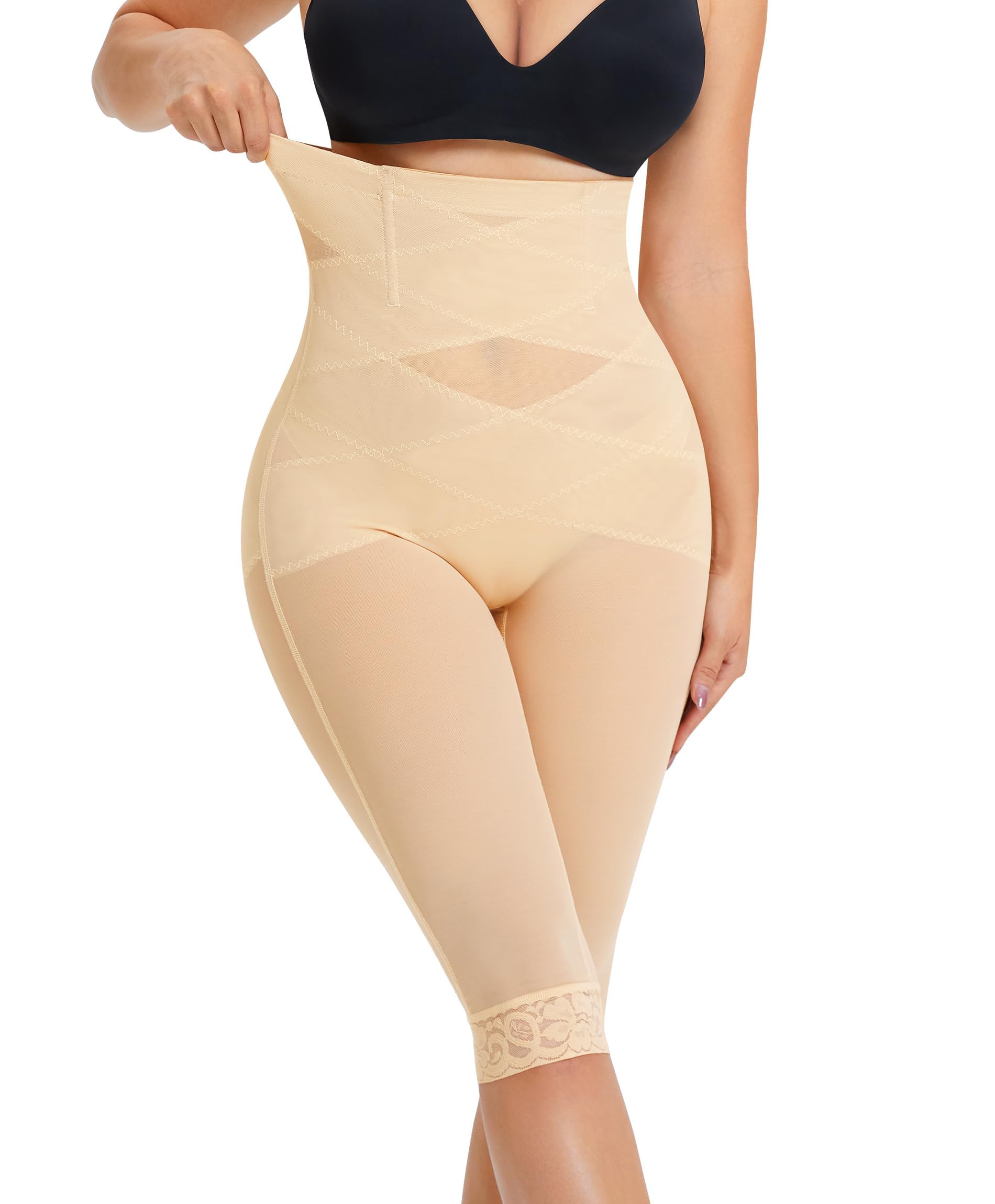High Waist Shapewear Tummy Control Criss-Cross Body Shaper For Women Capri Butt Lifting Shapewear