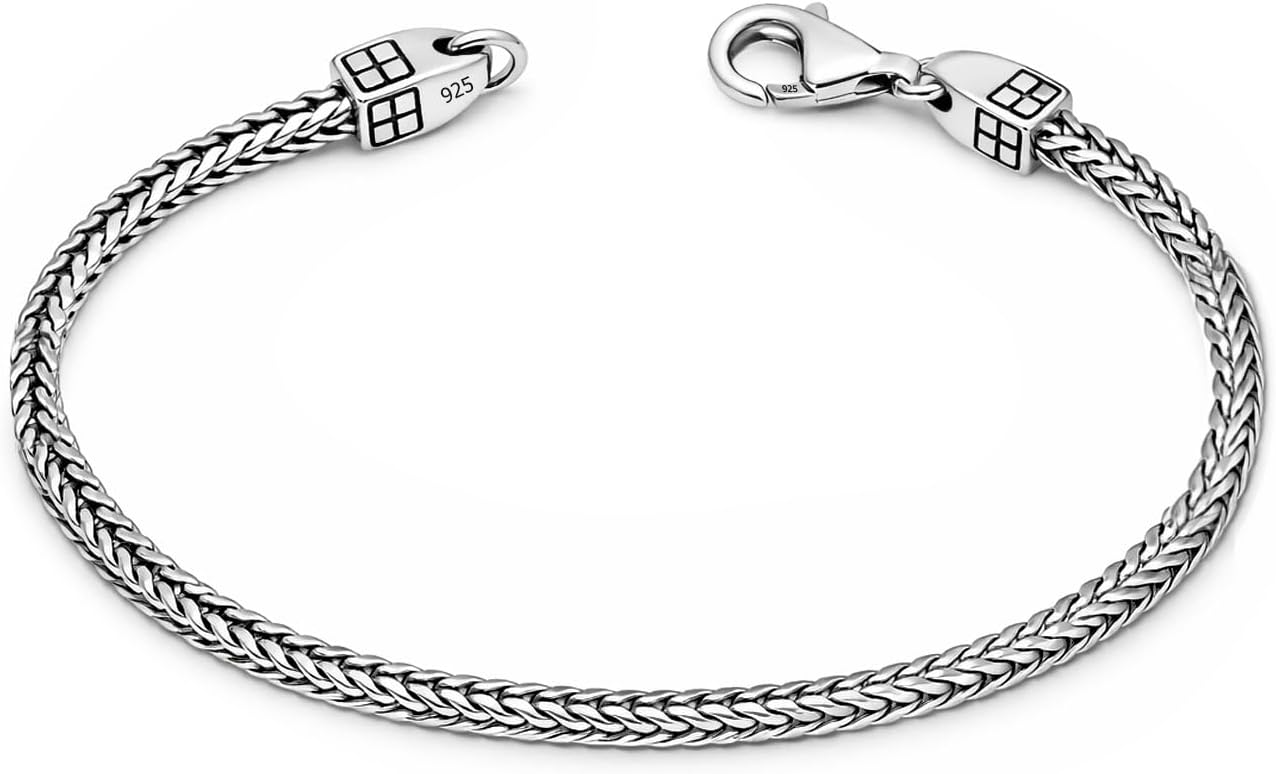 LeCalla Solid 925 Sterling Silver Men's Box Chain Bracelet | Italian Square Rolo Link Round Box Chain Bracelet for Men (7.5, 8, 8.5, 9 Inches)