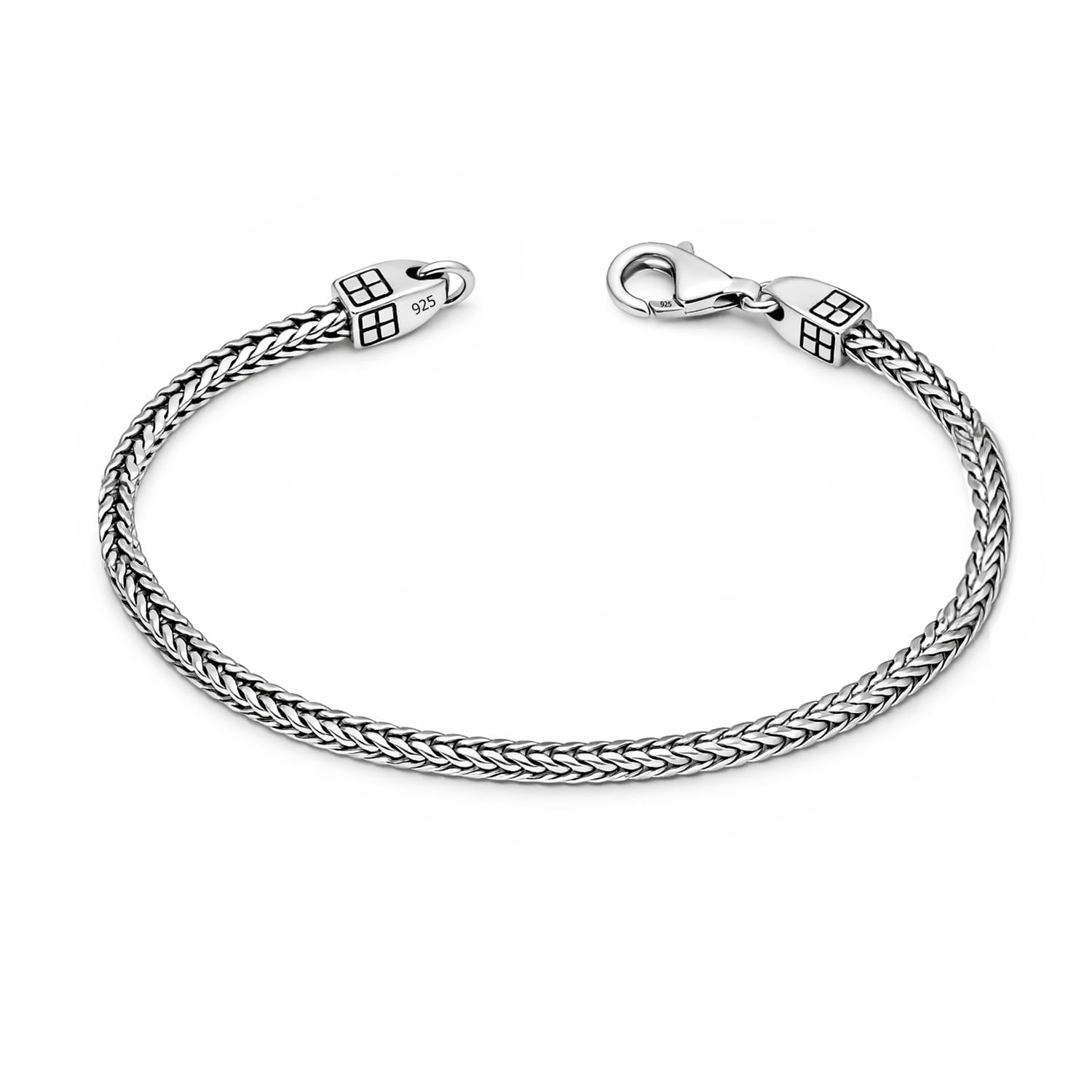 LeCalla Herrenarmband aus massivem 925er Sterlingsilber | Italienische handgefertigte Antik-Box- & geflochtene Fuchsschwanzkette | Biker-Armband | Schmuckgeschenk für Männer | 7,5–9 Zoll