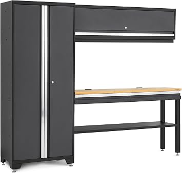 NewAge Products Gray Bold Series 4PC All-in-One Garage Cabinetry Set 24-Gauge Steel Fully Welded 90" W x 18" D x 76.75" H, 73501
