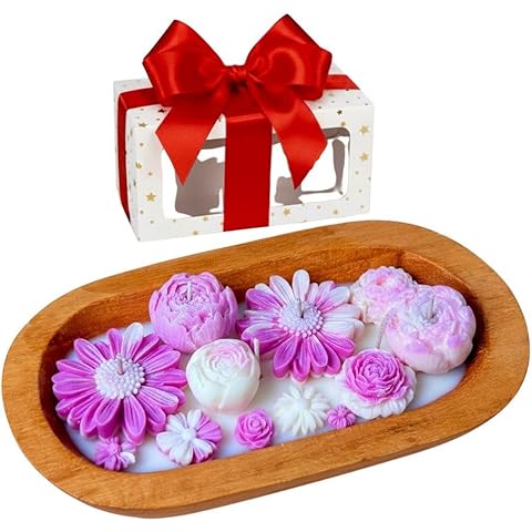 Scented Handmade Floral Candle Dough Bowl – Pink & Violet Daisy and Peony Soy Wax Centerpiece, Gift for Mom, Women, Birthday, Anniversary, or Mother’s Day