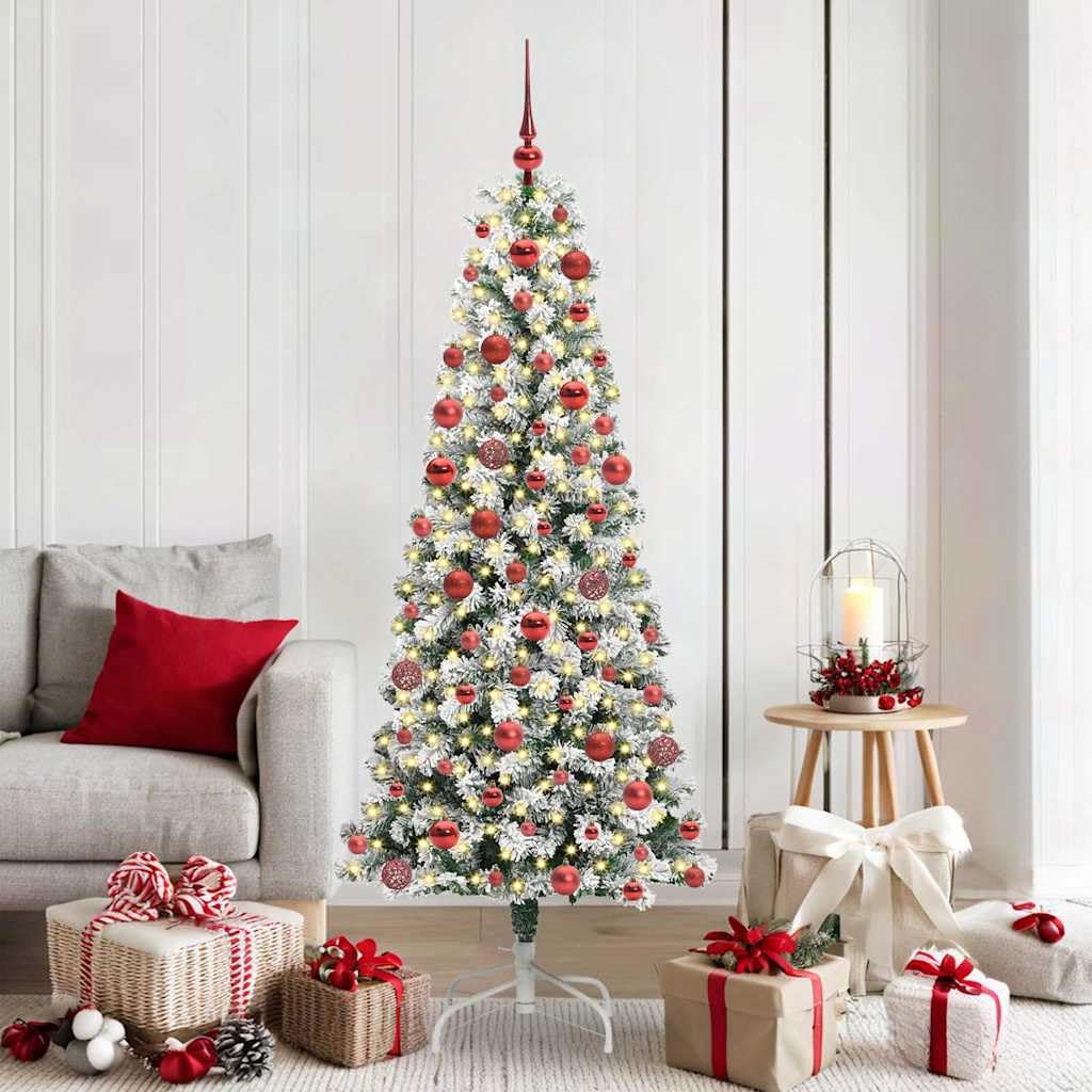 Albero di Natale artificiale pieghevole verde e bianco, 180 cm, con striscia LED, 300 LED, USB 5 V, supporto in metallo, per soggiorno, interni ed esterni protetti
