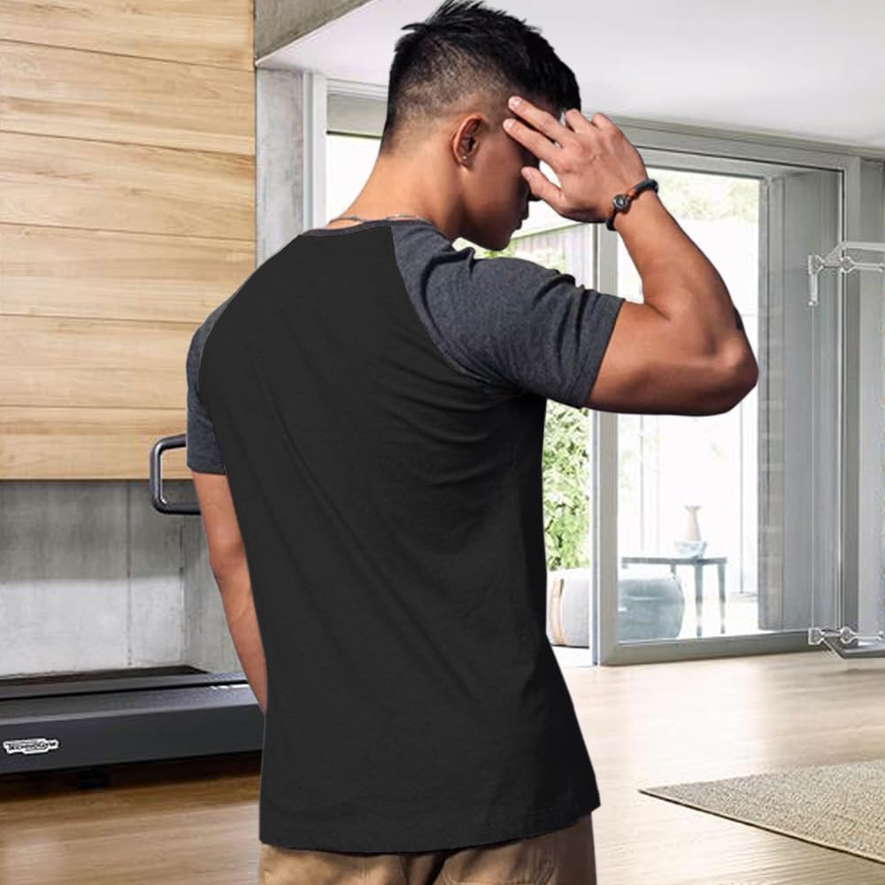 Mens Muscle Cut Raglan T Shirts with 3/4 Sleeve Fitness Workout Tops image 4