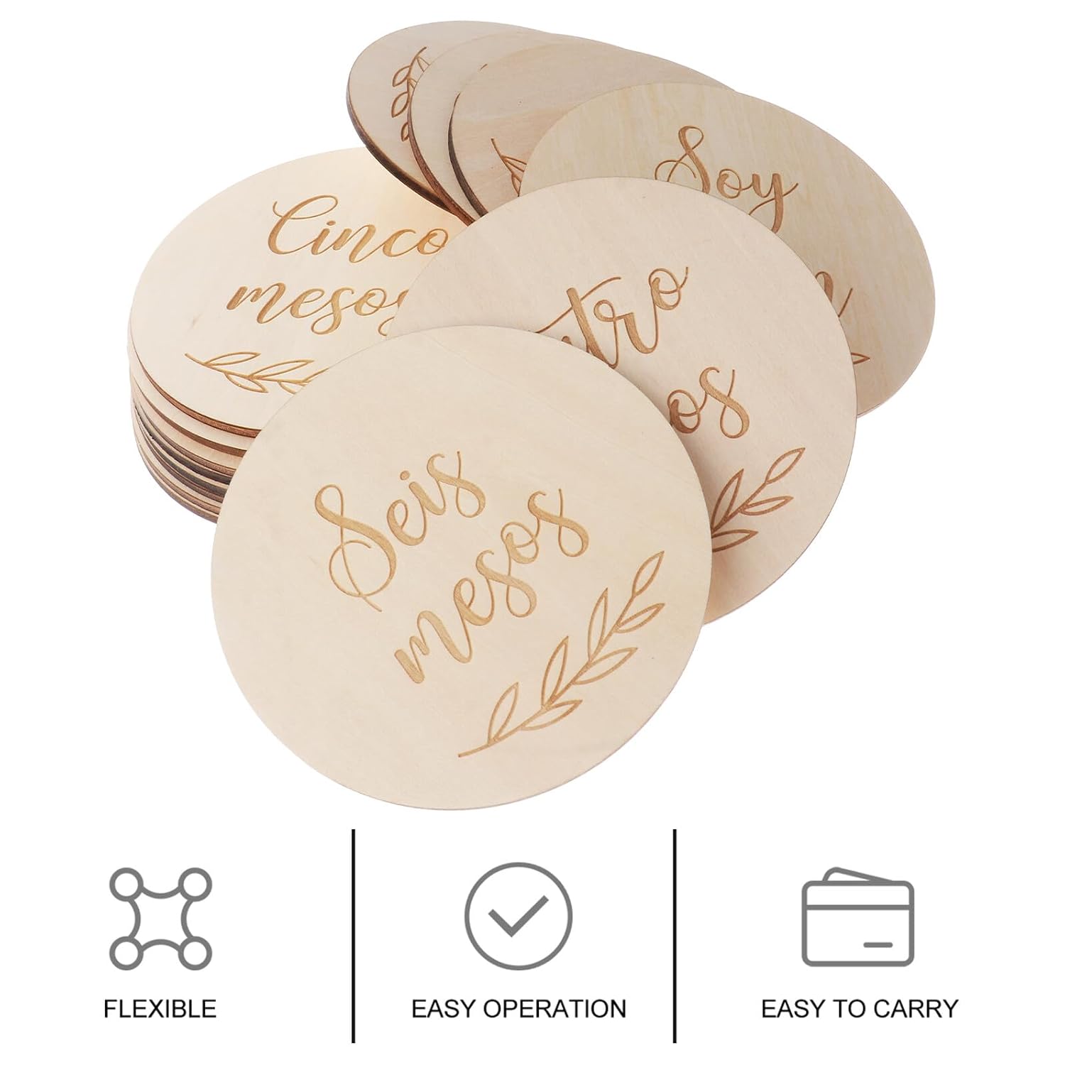 14Pcs Wooden Monthly Cards Photography Props Newborn Growth Signs 10Cm Diameter 3Mm Thickness Shower Photo Decoration Set