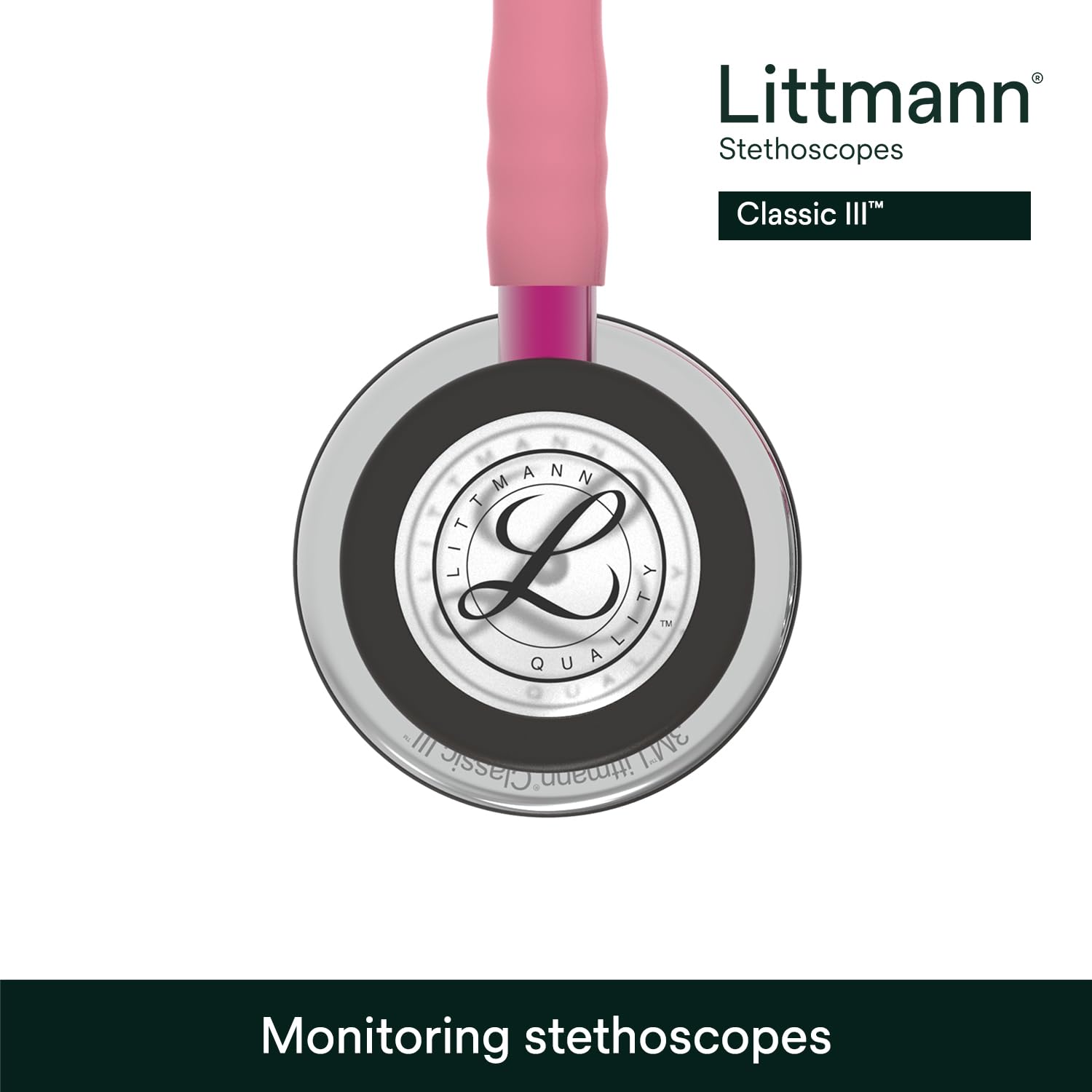 3M Littmann Classic III Fonendoscopio, campana espejo, tubo rosa perla, 68.5 cm