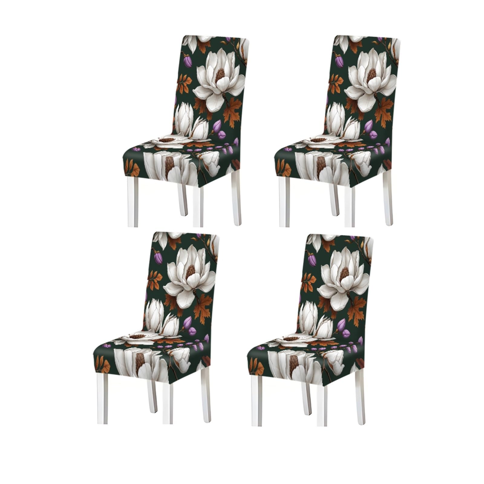 FZJKGH Magnolia Floral Autumn Leaf Pattern Print Dining Chair Covers Set Of 2/4/6, Stretch Slipcovers For Kitchen Dining Room Removable Stretch Slipcovers for Dining Chairs(4PCSChair cover)