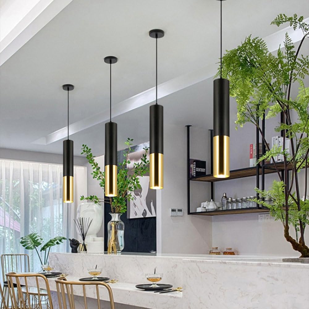 Foco Luz de Techo Iluminación Interior Moderna Downlight Led Negro Oro Hogar Bar Cocina Isla Corredor Comedor extendido Individual Downlight cilíndrico Largo Ajustable