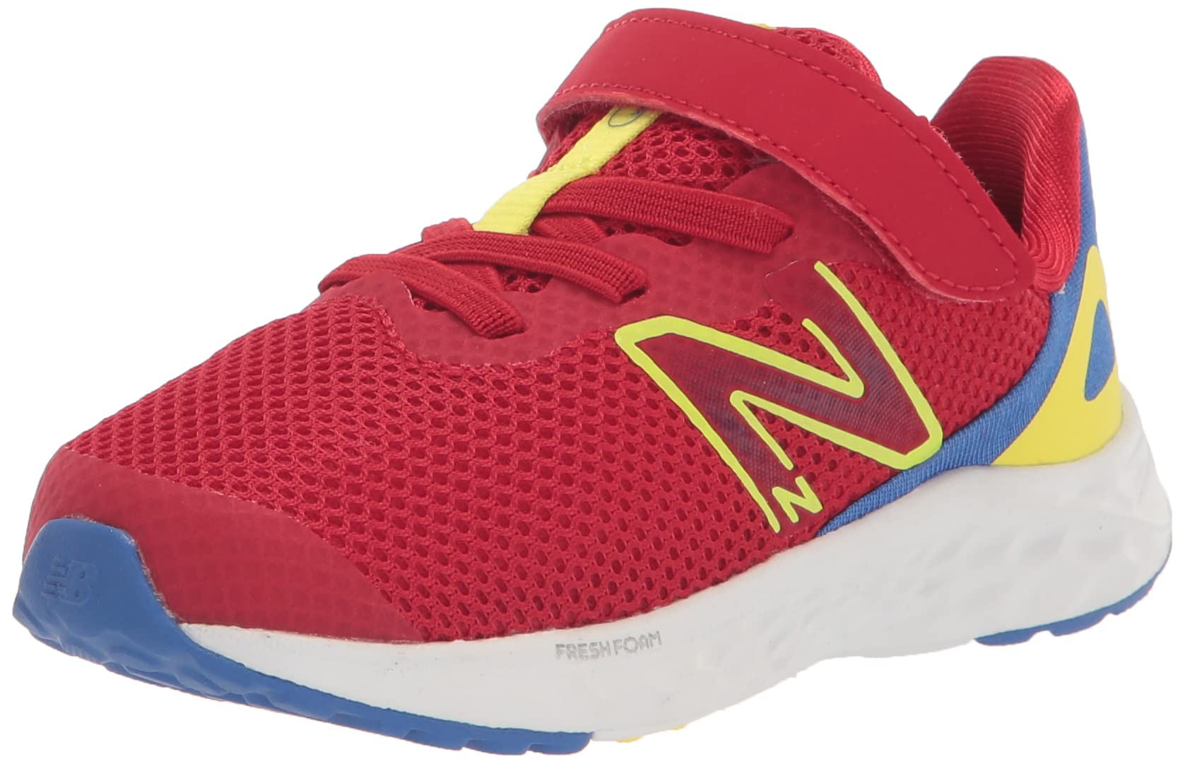 New Balance Baby Boys Fresh Foam Arishi V4 Hook and Loop Running Shoe, Team Red/Marine Blue/Cosmic Pineapple, 3 Infant