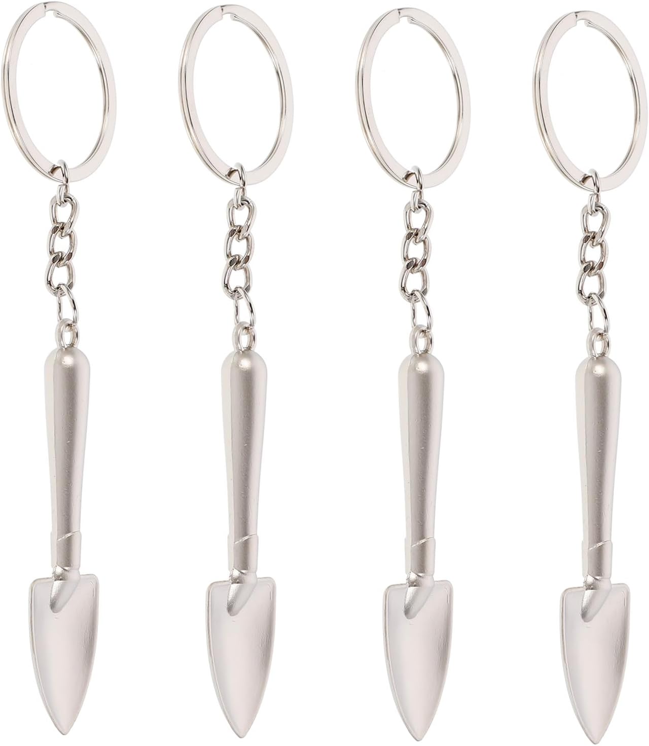 WOONEKY Mini Shovel Keychains Set of 4 Unique 3D Shovel Designed Keyrings Small Practical Key Holders for Bags and Keys